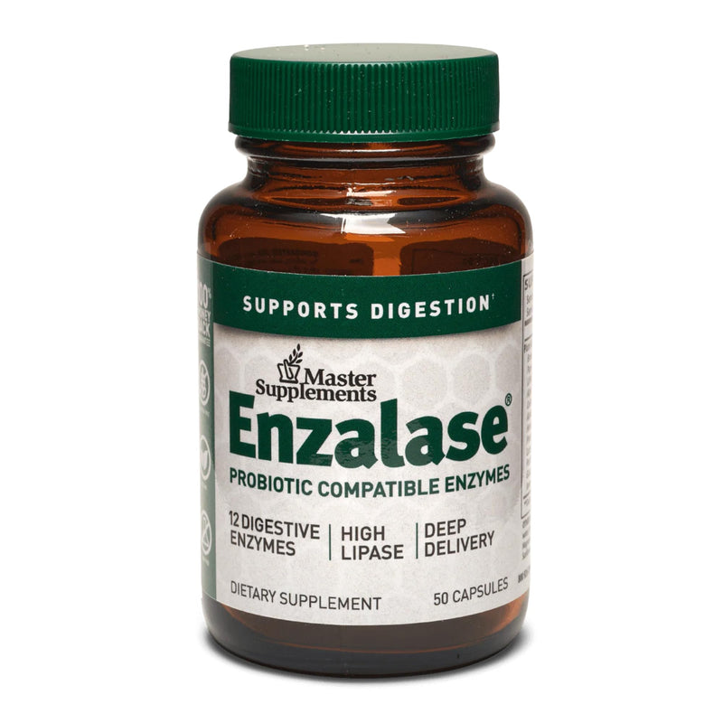 Master Supplements Enzalase - 50 Capsules - Probiotic Compatible Enzymes - Provides Digestive Boost + Gas & Bloating Relief - Gluten Free - 50 Servings 50 Count (Pack of 1)