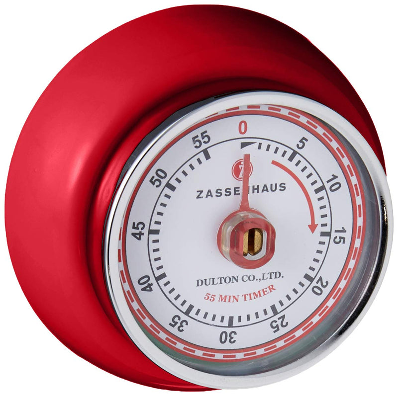 Zassenhaus Magnetic Retro Kitchen Timer, Classic Mechanical Cooking Timer (Red), 2.75-Inch Red 2.75 inch - BeesActive Australia