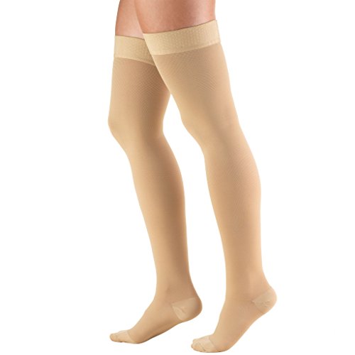 Truform 30-40 mmHg Compression Stockings for Men and Women, Thigh High Length, Dot-Top, Closed Toe Beige Medium (1 Pair)