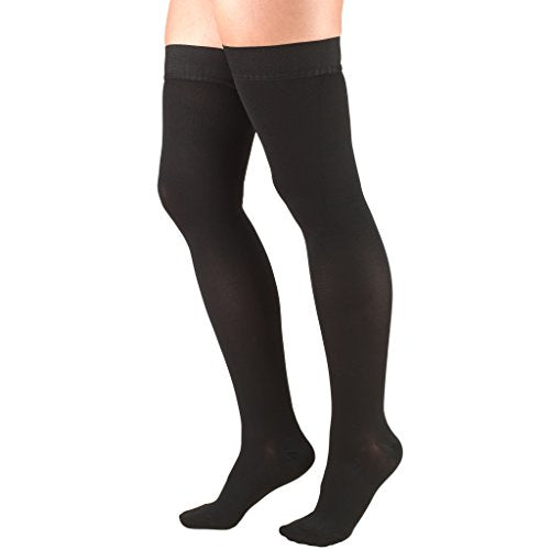 Truform 30-40 mmHg Compression Stockings for Men and Women, Thigh High Length, Dot-Top, Closed Toe, Black, Medium Medium (1 Pair)