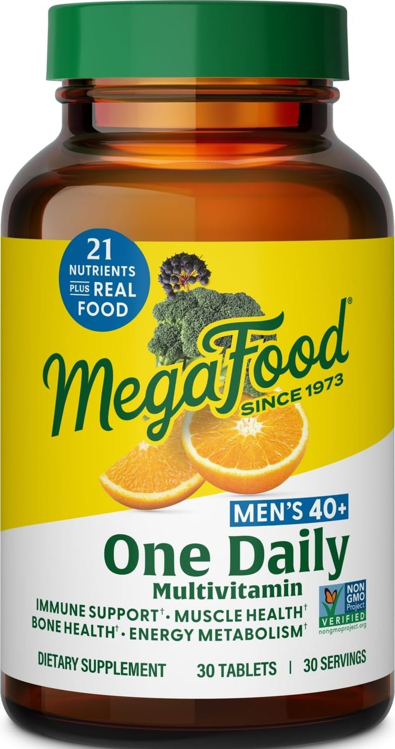 MegaFood One Daily Multivitamin for Men 40+ with 21 Nutrients, 30 Tablets | Immune Support, Heart, Muscle & Prostate Health, Methylated B12, Methylfolate, Vitamin D3, C & Zinc, Vegetarian, 30 Servings Unflavored 30 Count (Pack of 1)
