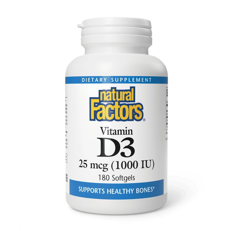 Natural Factors, Vitamin D3 1000 IU (25 mcg), Supports Strong Bones, Muscles and Immune Function, 180 Tablets 180 Count (Pack of 1)