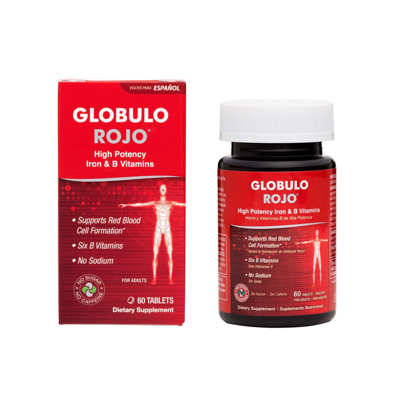 Globulo Rojo Iron Supplement - Dietary Supplement Pills with High Potency Iron & B Vitamins, 60 Tablets 60 Count (Pack of 1)