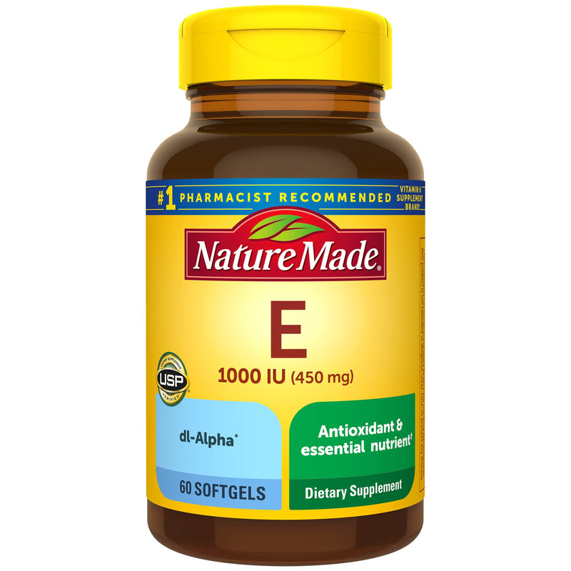 Nature Made Vitamin E 450 mg (1000 IU) dl-Alpha Softgels, 60 Count for Antioxidant Support (Pack of 3) Unflavored 60 Count (Pack of 3)