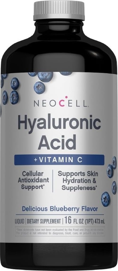 NeoCell Liquid Hyaluronic Acid | 16 fl oz | with Vitamin C | Skin Hydration | Antioxidant Supplement | Blueberry Flavor Hyaluronic Acid + C 16 Fl Oz (Pack of 1)