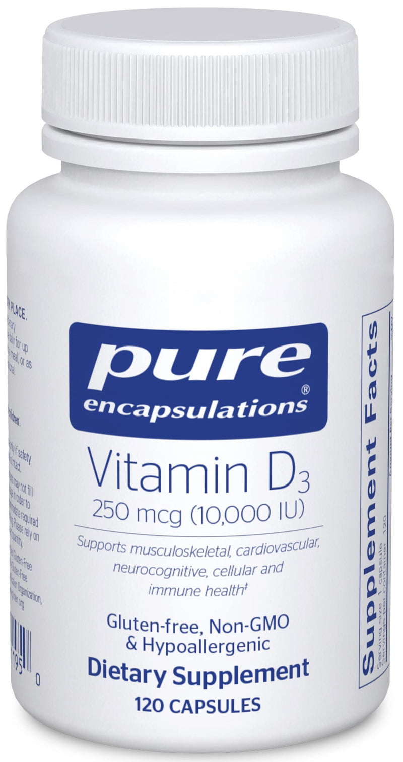 Pure Encapsulations Vitamin D3 250 mcg (10,000 IU) - Supplement to Support Bone, Joint, Breast, Heart, Colon & Immune Health - with Premium Vitamin D - 120 Capsules 120 Count (Pack of 1) - BeesActive Australia