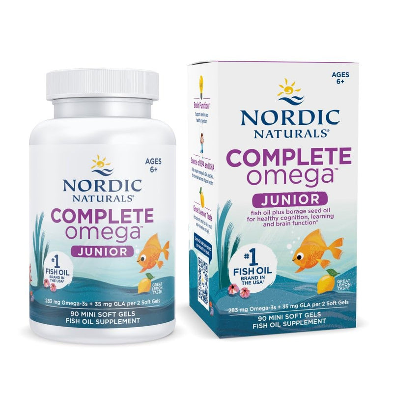 Nordic Naturals Complete Omega Jr. Kids Fish Oil, Lemon - 90 Mini Soft Gels | 283mg Omega-3s & 35mg GLA. Supports healthy cognition & nervous system function. Non-GMO. Lemon flavor. 45 servings. 90 Count (Pack of 1) Standard Packaging