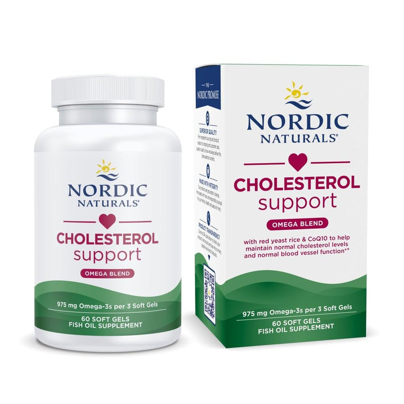 Nordic Naturals Cholesterol Support, 975mg Omega-3 + Red Yeast Rice + CoQ10 | Red Yeast Rice supports healthy LDL cholesterol naturally. EPA & DHA omega-3s for heart health. Lemon. Non-GMO. 20 servings.