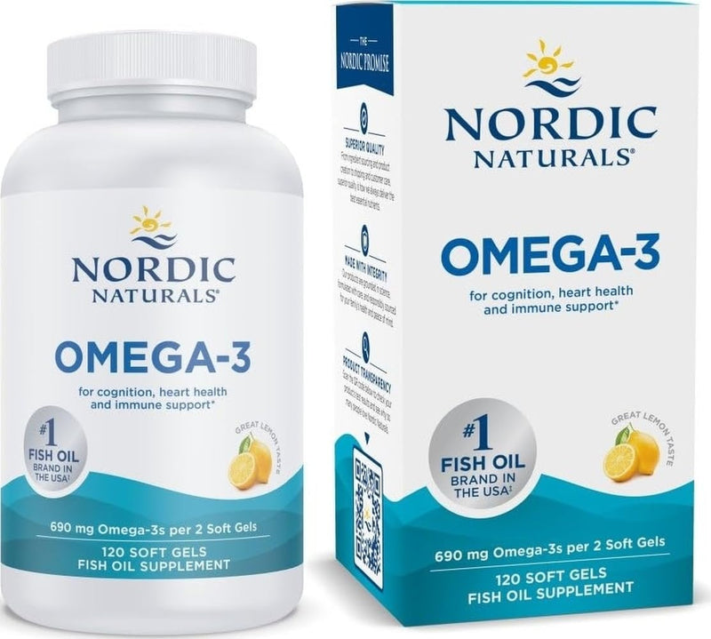 Nordic Naturals Omega-3, 690mg Fish Oil, EPA & DHA, Lemon - 120 Count | Omega-3 fish oil supports immune, brain & heart health. Optimal Wellness. Non-GMO, burpless. 60 servings. 120 Count (Pack of 1)
