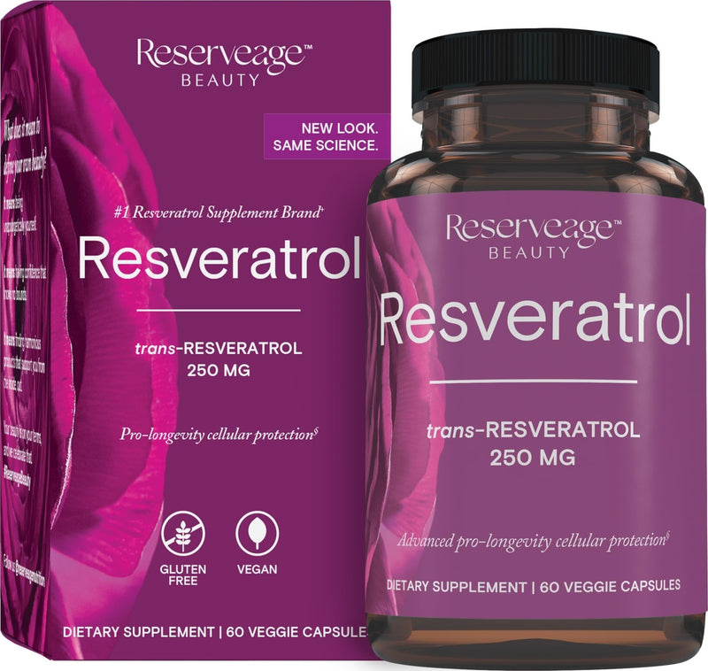 Reserveage Beauty Resveratrol 250 mg - Best Trans-Resveratrol - Vegan Antioxidant Supplement for Cellular & Heart Health - Aids Healthy Aging & Immune Health - 60 Vegetable Capsules 60 Count (Pack of 1)