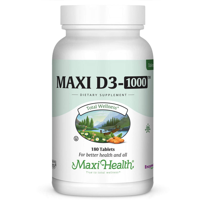Maxi Health Vitamin D3 1000 IU Dietary Supplement - Easy to Swallow - Odorless & Tasteless - Supports Calcium Absorption, Immune Health and Bone Health in Adult Women & Men - 180 Tablets | Kosher | Vitamin D Immune Support Supplement | Calcium Absorpti...