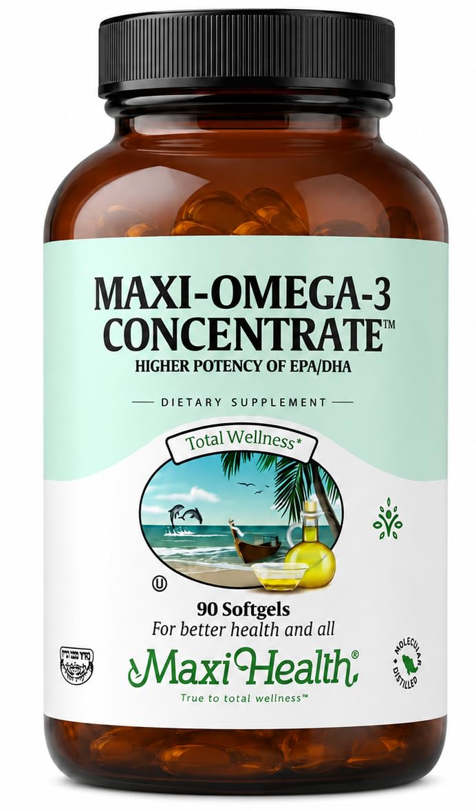 Maxi Health® Omega 3 Fish Oil Supplement 2000mg, EPA & DHA (90 Softgels) | Kosher | 680mg EPA + 460mg DHA per Serving | Wild Tuna Fish · Third-Party Tested · Gluten-Free | Heart, Brain & Joint Support 90 Count (Pack of 1)