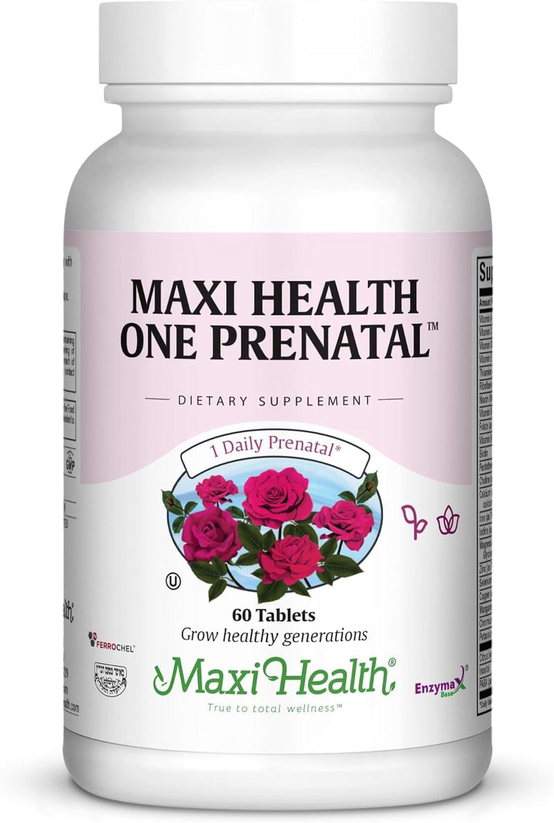 Maxi Health® Prenatal Vitamins for Women, Iron & Folate (60 Day Supply) | Kosher | Prenatal with Iron, Folate, Choline & D3 | Pregnancy Support | Non-GMO | Doctor Formulated 60 Count (Pack of 1)