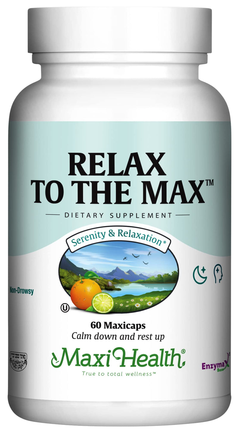 Maxi Health - Relax to The Max Stress Relief Formula (60 Count) Capsules with Vitamin C, Calcium, L-Theanine, L-Taurine & Amino Acids - All Natural Calming & Relaxation Supplements | Kosher | L-Theanine Supplement with Taurine, Vitamin C & Calcium | Ca...