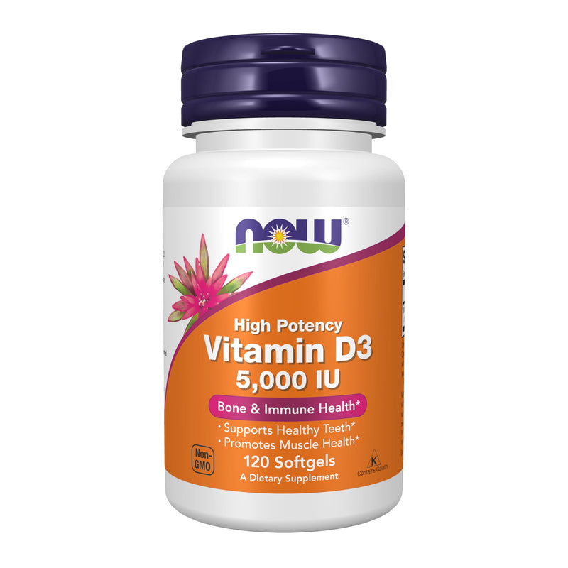 NOW Foods Supplements, Vitamin D-3 5,000 IU, High Potency, Structural Support*, 120 Softgels Vitamin D3 120 Count (Pack of 1)