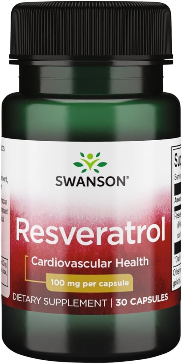 Swanson Resveratrol 100, 100 Milligrams, 30 Capsules | Increases Antioxidant Protection, Promotes Cellular Longevity, Supports Healthy Cardiovascular Wellness Every Day 30 Count (Pack of 1)