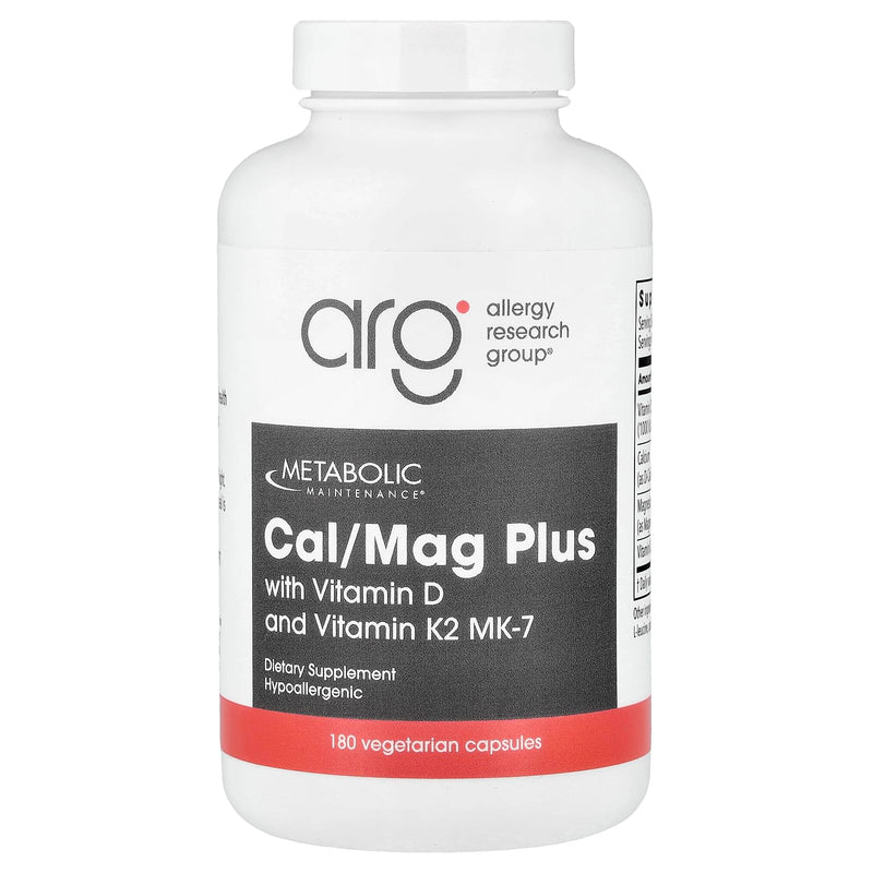 Metabolic Maintenance Cal/Mag Plus Vitamin D3 and K2, 180 Capsules | 2:1 Calcium Magnesium Citrate with Vitamin D3 and K2 MK-7 for Bone Strength and Calcium Utilization, High Absorption