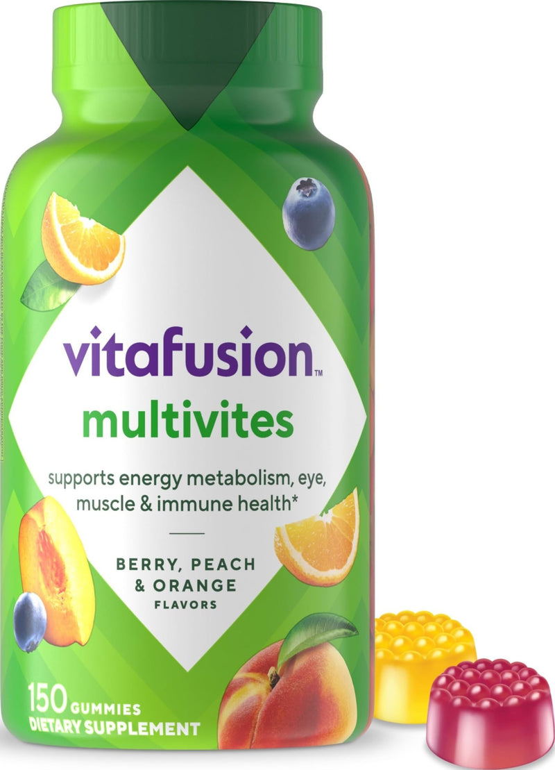 Vitafusion Multivitamin Gummies | 150 Multivites for Adult Men and Women | Vitamins A, C, D, E | Berry, Peach and Orange Flavors | Gluten and Dairy-Free Supplement