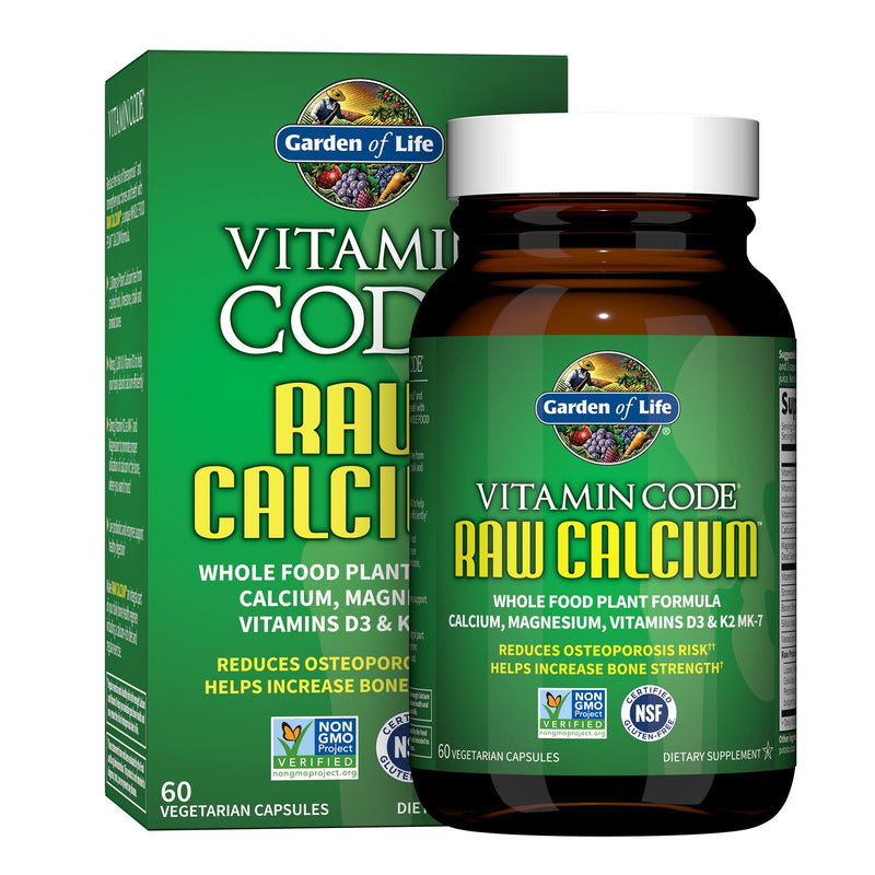 Garden of Life Raw Calcium Supplement for Women and Men - Vitamin Code Made from Whole Foods with Magnesium, K2, Vitamin D3 and Vitamin C Plus Probiotics for Digestion, 60 Capsules 60 Count (Pack of 1)