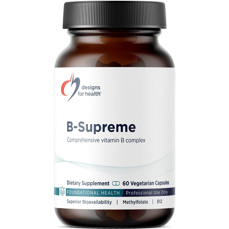 Designs for Health Vitamin B Supreme - B Complex Vitamins for Metabolism, Energy Support + Heart Health - Folate, Vitamin B12, Niacin, Biotin, Vitamin B6 + Thiamine B1 Supplement (60 Vegan Capsules) 60 Count (Pack of 1)