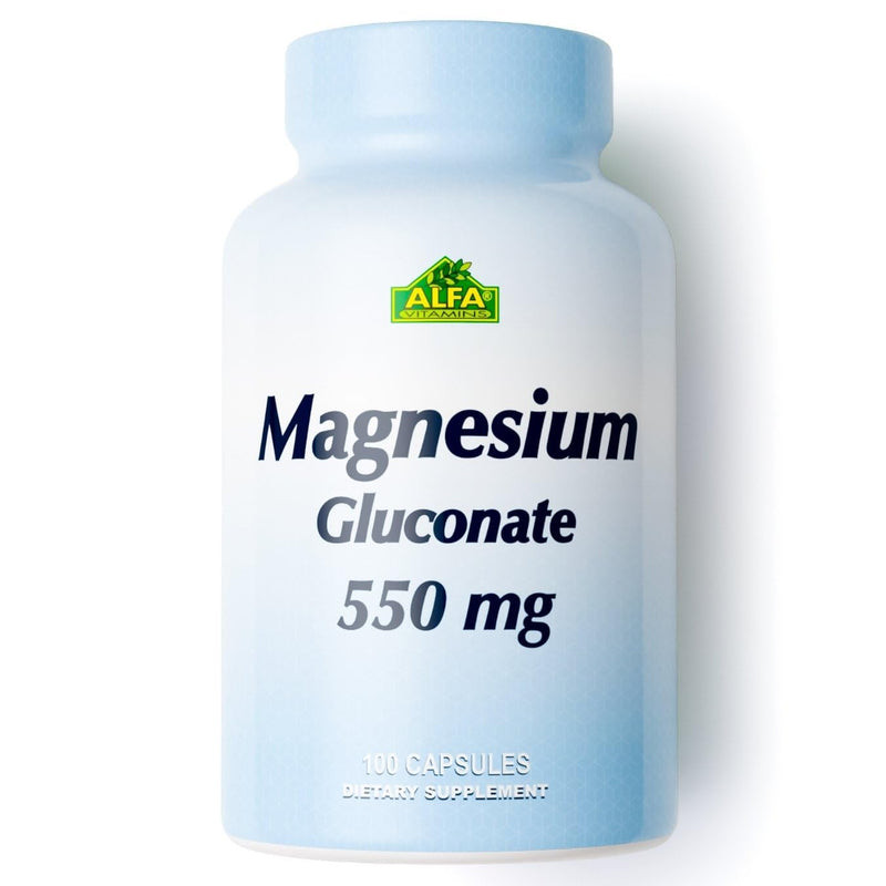 ALFA VITAMINS Magnesium Gluconate 550mg, Dietary Supplement, Supports Muscle & Nerve Function, Bone Health & Bedtime Support, Easy Absorption, Essential Vitamins for Wellness, 100 Tablets