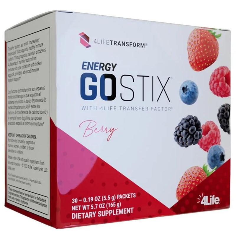 4Life Energy Go Stix Berry Drink Mix with Amino Acids, 30 Packets | Berry flavor, Green tea, Yerba mate, Ginseng, Guarana, Maca, Energy supplement, Endurance, Portable stick packs
