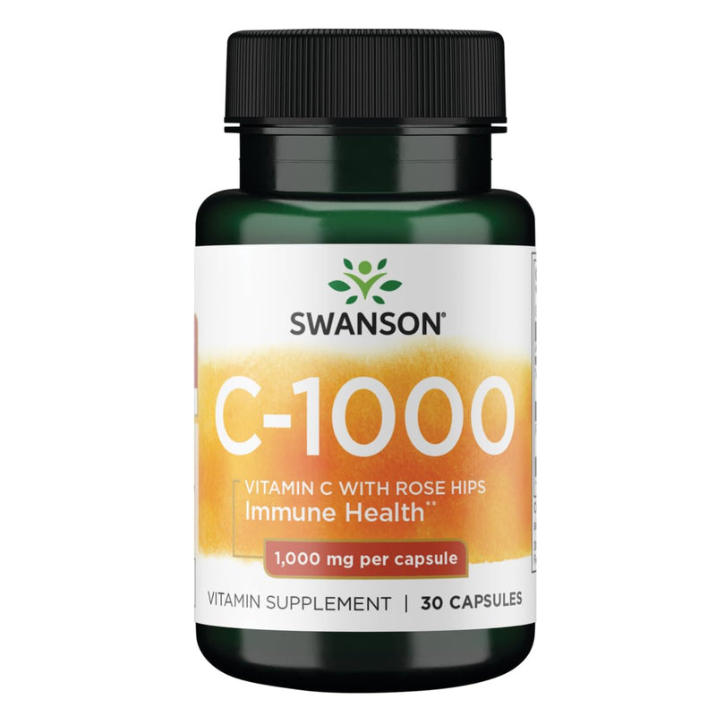 Swanson Vitamin C with Rose Hips 1000 Milligrams 30 Capsules | Helps Fortify Immune Health with Antioxidant Support, Promoting Eye, Heart and Metabolic Health and Collagen Production