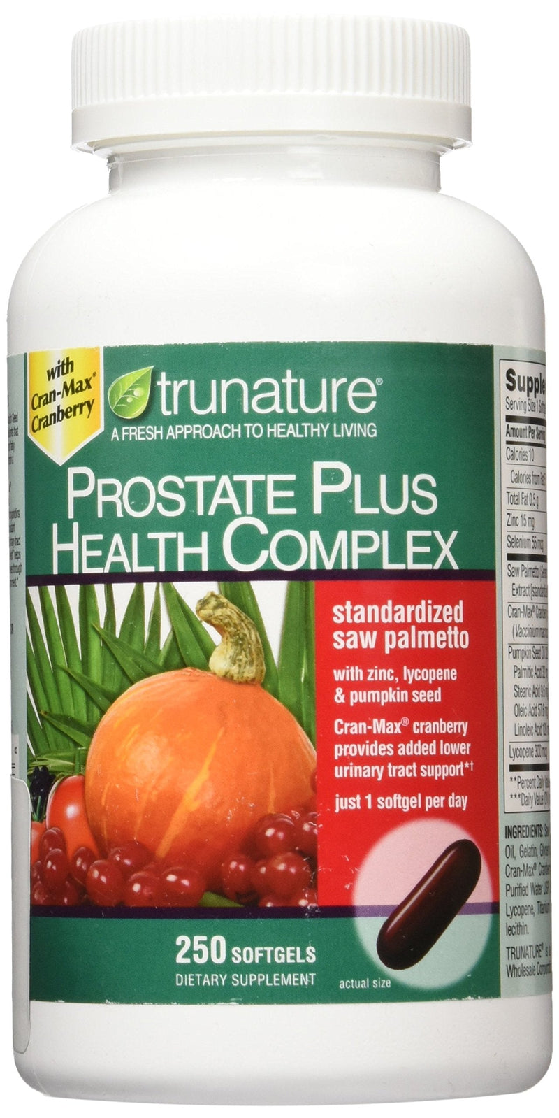 Trunature Saw Palmetto Prostate Health Complex with Zinc, Lycopene and Pumpkin Seed, 250 Softgels - BeesActive Australia