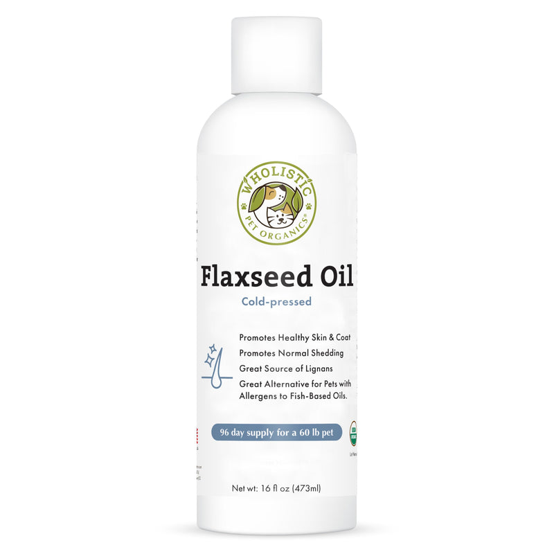 Wholistic Pet Organics Flaxseed Oil for Dogs - 16 Oz - Omega 3 Supplement for Dog Itchy Skin, Dry Skin Relief & Shedding - Skin & Coat Vitamins - PawsPlanet Australia