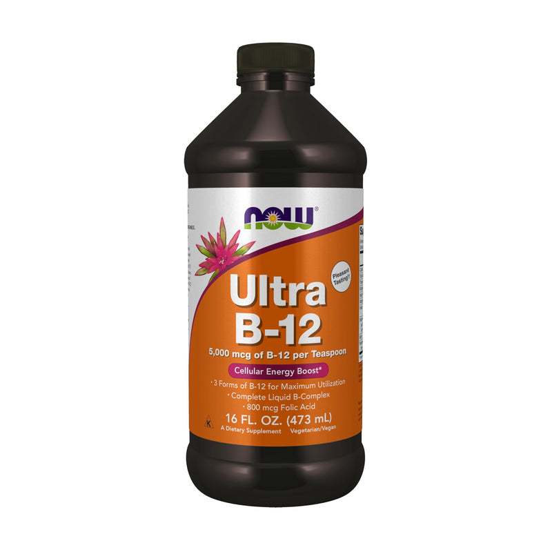 NOW Foods Supplements, Ultra B-12, Liquid, 800 mcg Folic Acid, Cellular Energy Production*, 16-Ounce 16 Fl Oz (Pack of 1)