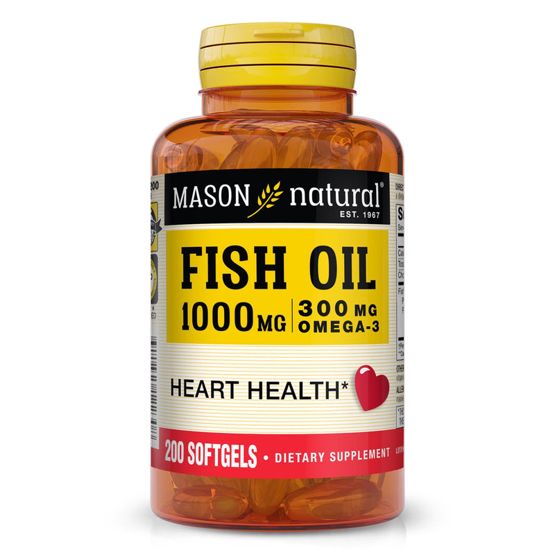 MASON NATURAL Omega,3 Fish Oil, 200,Day Supply, 1000mg with EPA and DHA for Joint Support, Softgel Pills 200 Count (Pack of 1)