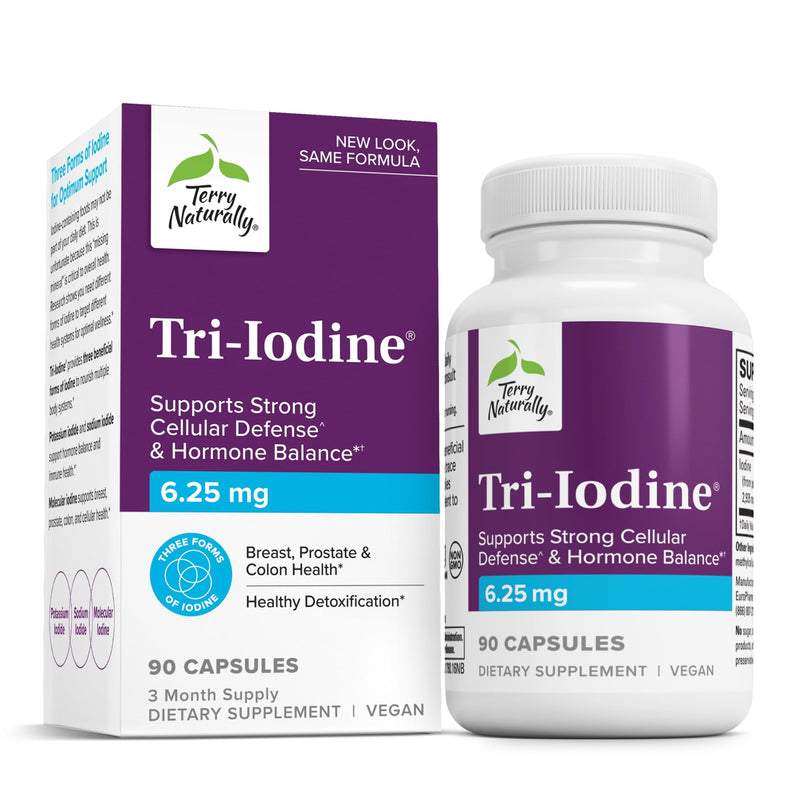 Terry Naturally Tri-Iodine - Support Thyroid Health - Aids Hormone Balance with Molecular Iodine from Kelp - Features Potassium Iodide & Sodium Iodide - Brain & Energy Support - 6.25mg, 90 Capsules Unflavored 90 Count (Pack of 1) - BeesActive Australia