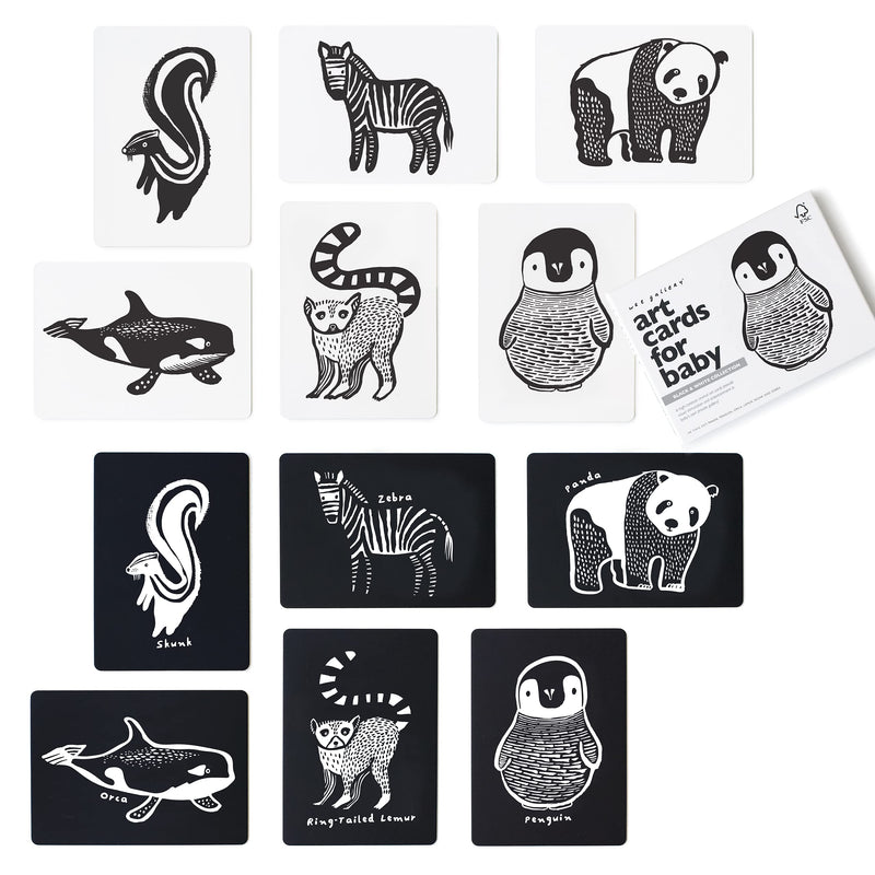 Wee Gallery Black and White Art Flash Cards for Babies, High Contrast Educational Animal Picture Cards, Baby Visual Stimulation, Brain and Memory Development in Infants and Toddlers - B&W Animals Black and White Collection - BeesActive Australia