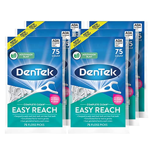 DenTek Comfort Clean Easy Reach Floss Picks | Cleans Back Teeth | 75 Count | 6 Pack | Packaging May Vary 75 Count (Pack of 6)