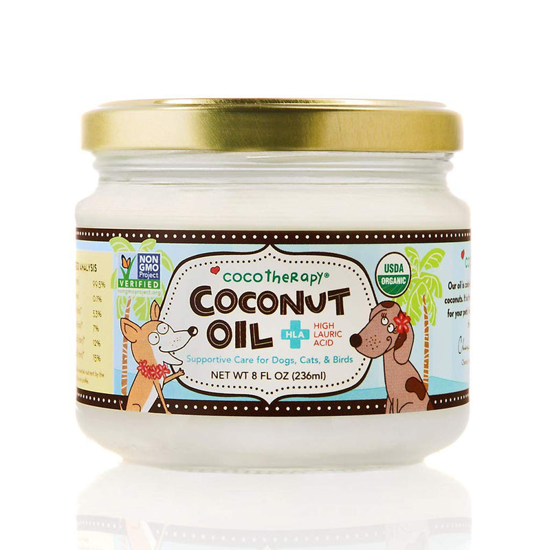 CocoTherapy Organic Virgin Coconut Oil, 8 Ounces, Natural Supplement for Dog Skin Coat Digestion and Immunity - PawsPlanet Australia