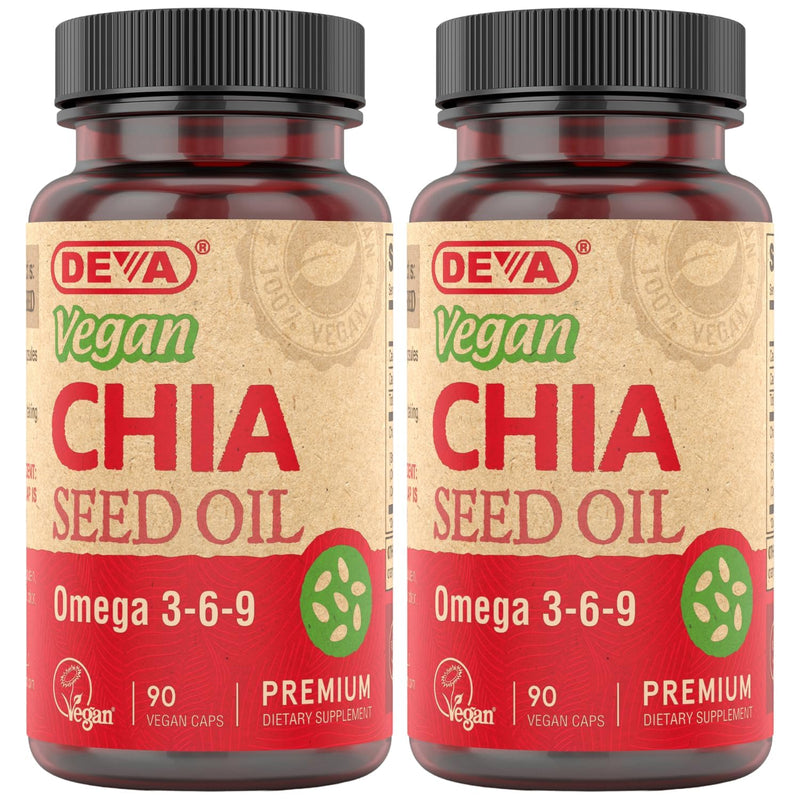 DEVA Vegan Vitamins Chia Seed Oil, Packed with Omega 3, 6, 9 & Other Essential Fatty Acids, Cold-Pressed & Unrefined, 90 Capsules, (Pack of 2) 90 Capsules (Pack of 2)