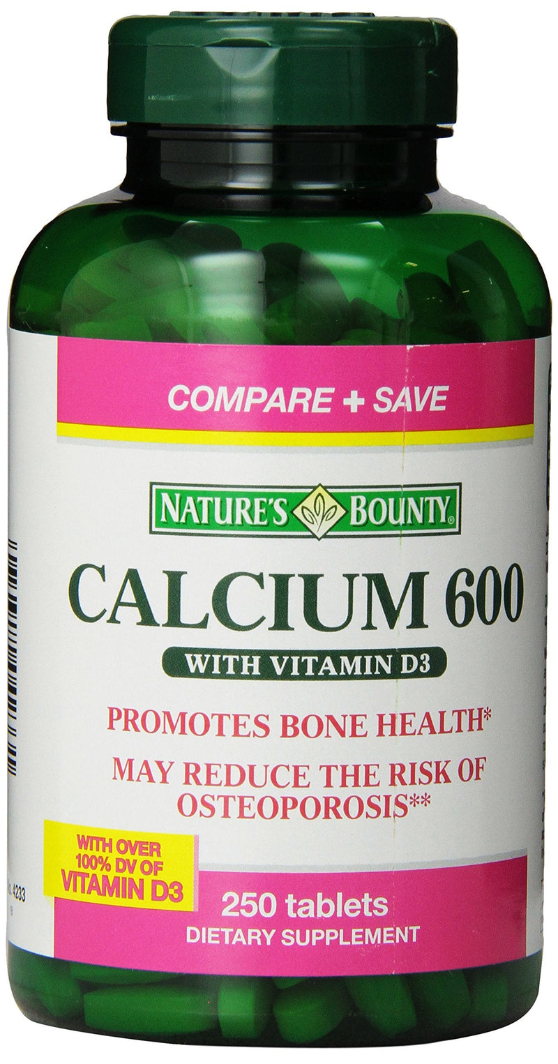 Nature's Bounty High Potency Calcium 600 + D Tablets - 0250ct, 1.17 Bottles (Pack of 2) Unflavored 250 Count (Pack of 2)