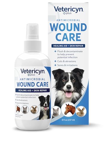 Vetericyn Plus Dog Wound Care Spray | Healing Aid and Skin Repair, Clean Wounds, Relieve Dog Skin Allergies, Safe for All Animals. 8 Ounces 8 oz All Animal