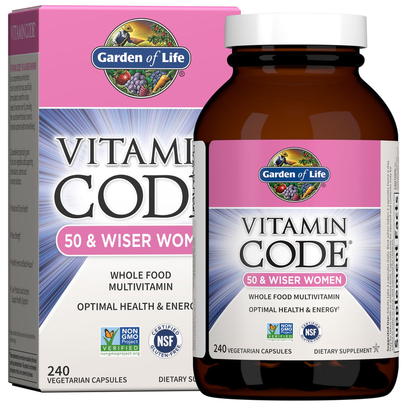 Garden of Life Vitamin Code Multivitamin for Women 50 & Over, 240 Capsules, Vitamins for Women 50 Plus with B Vitamins, Vitamins A, C, D3, E & K, CoQ10, Probiotics & Enzymes 240 Count (Pack of 1)