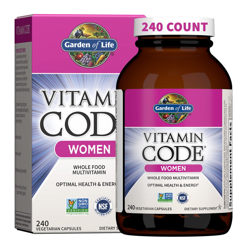 Garden of Life Multivitamin for Women, Vitamin Code Women's Multi - Whole Food Womens Multi Vitamins, Iron, Folate not Folic Acid, Vitamin A and Probiotics for Womens Energy, 240 Vegetarian Capsules 240 Count (Pack of 1)