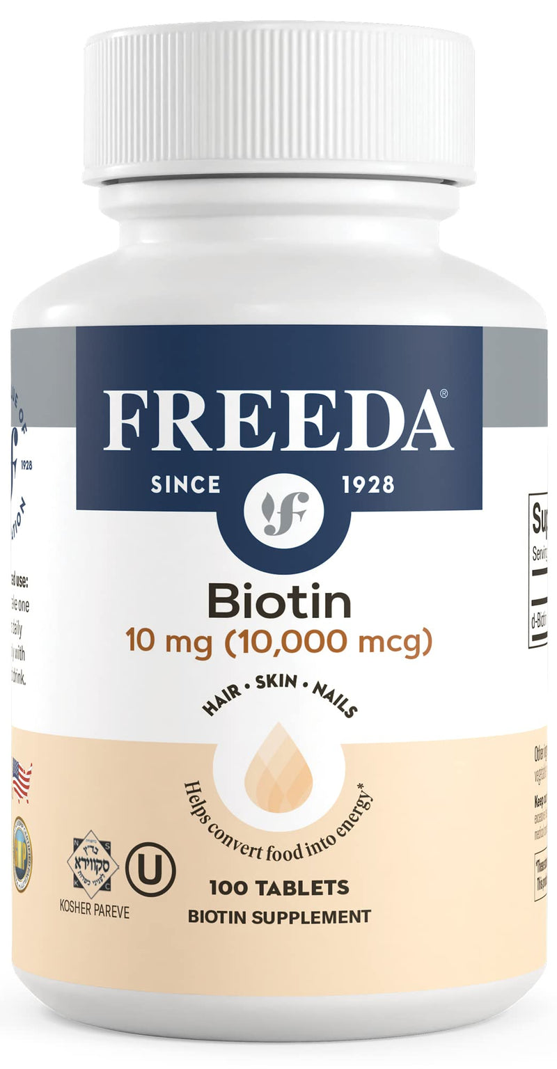 FREEDA Biotin 10,000 mcg Supplement - Tiny Tabs for Hair, Skin & Nails | High-Potency Biotin Supplement with 10,000 mcg to Support Healthy Hair, Skin, and Nails - Easy-To-Swallow Tiny Tablets