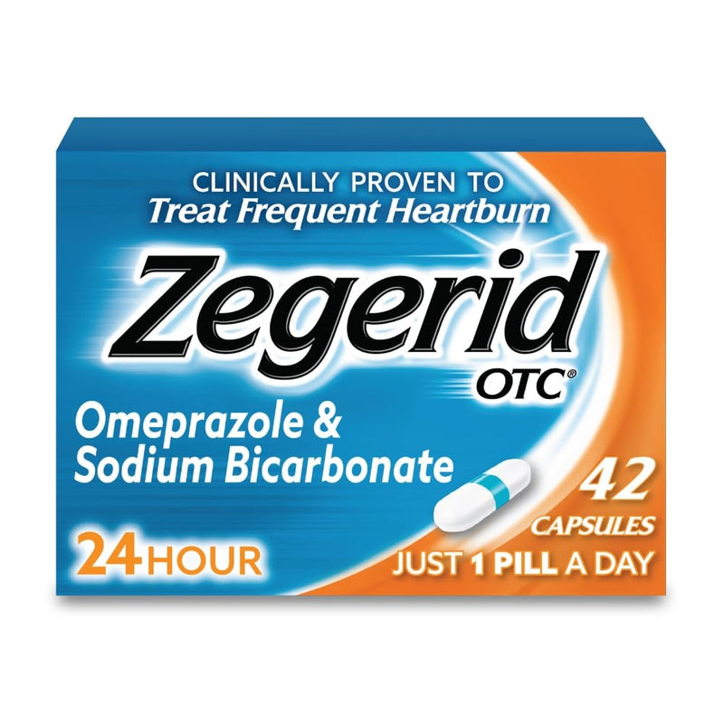 Zegerid OTC, 24-Hour Heartburn Relief, Acid Reflux Medicine and Antacid, Treats Frequent Heartburn, Omeprazole 20mg + Sodium Bicarbonate, Proton Pump Inhibitor (PPI), 42 Capsules 42 Count (Pack of 1)