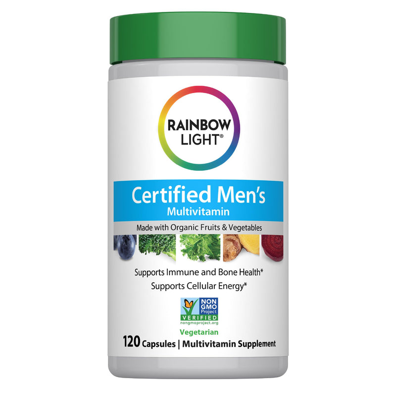 Rainbow Light Multivitamin for Men | 120 Capsules | Made with Organic Fruits and Vegetables | Supports Immune and Bone Health | Includes a Prebiotic & Probiotic Blend Certified Men's 120 Count (Pack of 1)