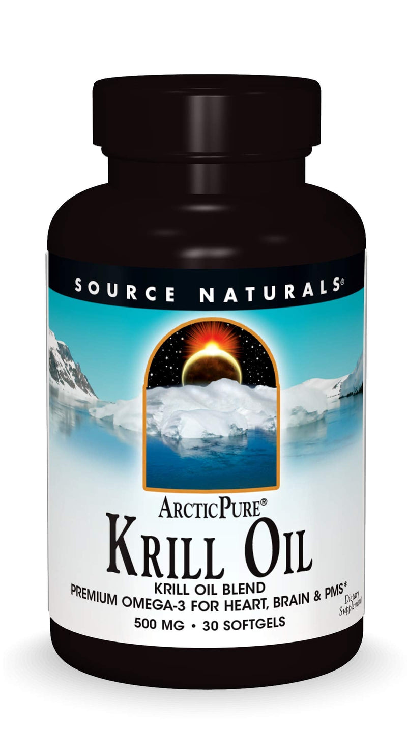 Source Naturals, ArcticPure® Krill Oil - 500 MG - 30 Softgels | Krill Oil Blend | Premium Omega-3 for Heart, Brain & PMS 30 Count (Pack of 1)