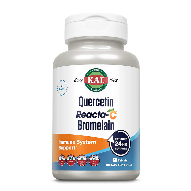 KAL Quercetin with Bromelain - Bromelain Quercetin Supplement for Men & Women, Complex with Vitamin C, Nettle, & Chamomile, Immune Health Support, Vegan, Non GMO, Gluten Free - 60 Tablets | Bromelain Quercetin Supplement for Men & Women, Complex with V...