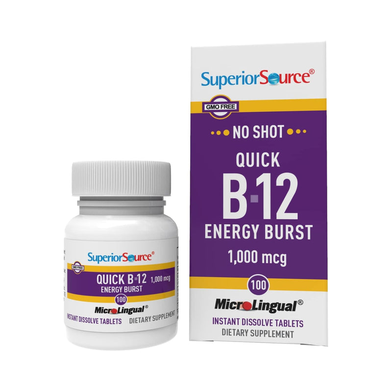 Superior Source NO Shot Quick Energy Burst B-12 1,000 mcg - Premium Nervous System Support Supplement - Non-GMO & Gluten-Free - 100 MicroLingual Instant Dissolve Tablets 1 Count (Pack of 1)