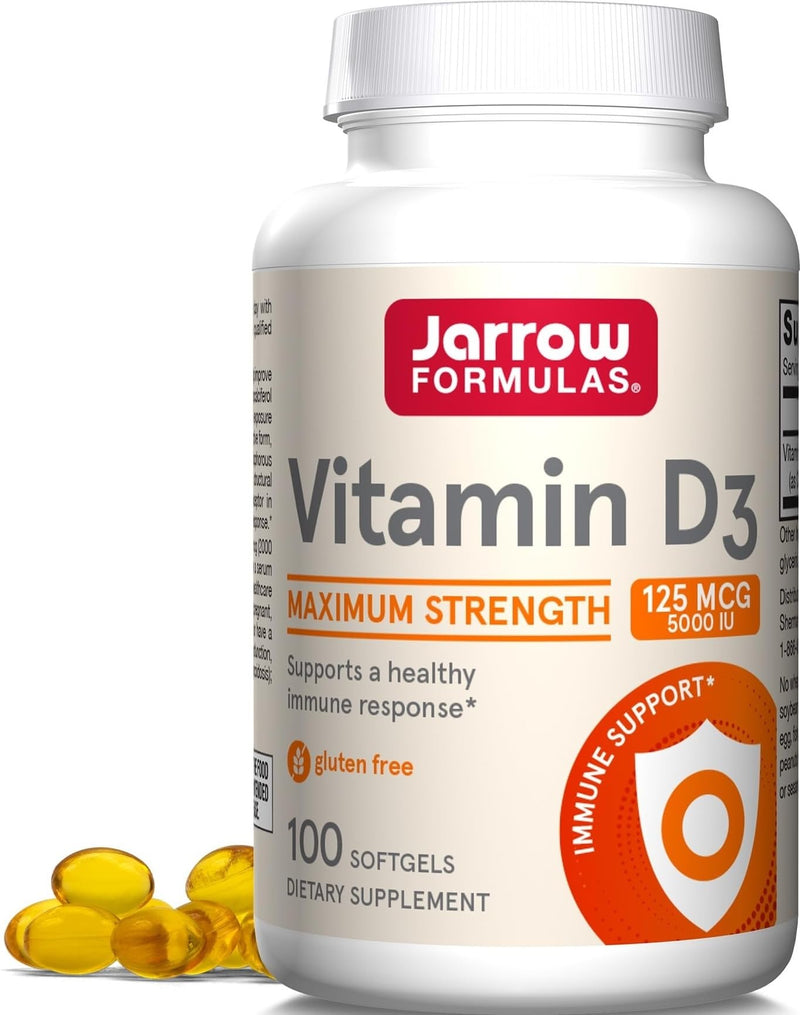 Jarrow Vitamin D3 Supplements 125 mcg (5,000 IU), 100 Softgels | Vitamin D Supplement For Bone Health, Immune Support & Calcium Metabolism Support, Gluten Free, D3 Vitamins, 100 Servings Unflavored 100 Count (Pack of 1)