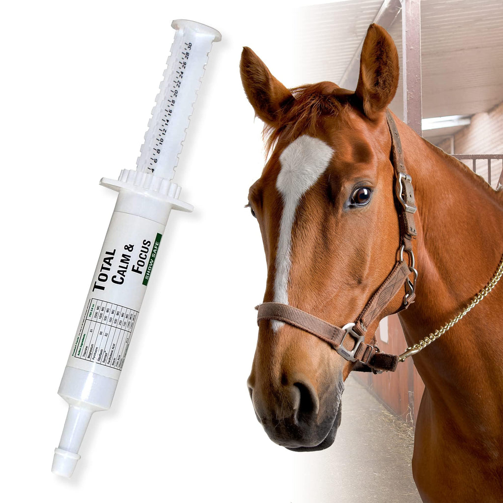 Total Calm and Focus for Horses Supplement - Magnesium & Calming Formula for Horse Show, Training, & Performance Mental Alertness without Drowsiness, Show Safe, Horses Perfect Prep 1oz Syringe 1 Pack, 30 cc. Syringe