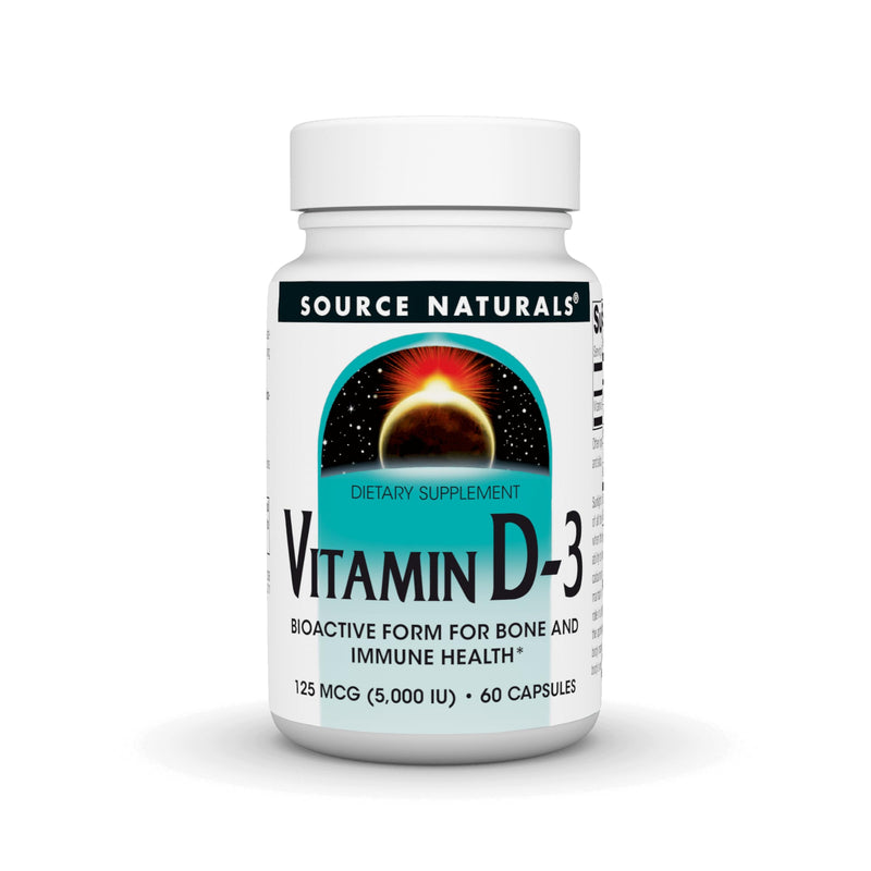 Source Naturals, Vitamin D-3, 5000 IU - 60 Capsules | Bioactive Form for Bone & Immune Health*