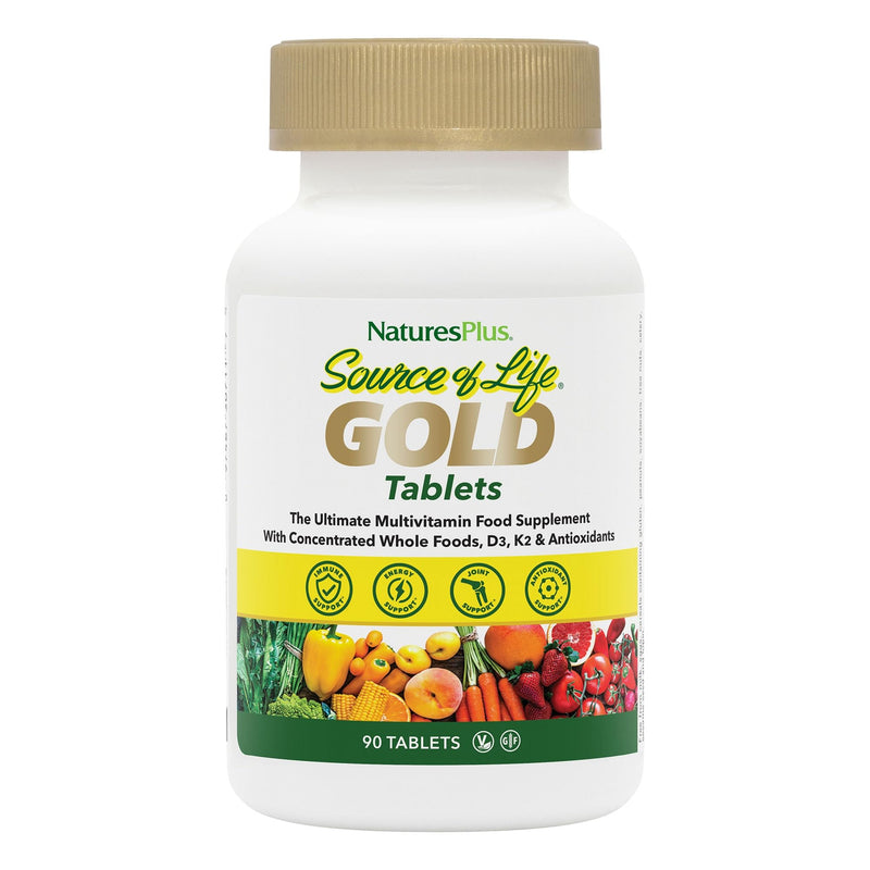 NaturesPlus Source of Life GOLD Multivitamin - 90 Tablets - With Vitamins D3, B12 & K2 - Blood, Bone & Immune Support - Vegetarian & Gluten Free - 30 Servings 90 Count (Pack of 1)